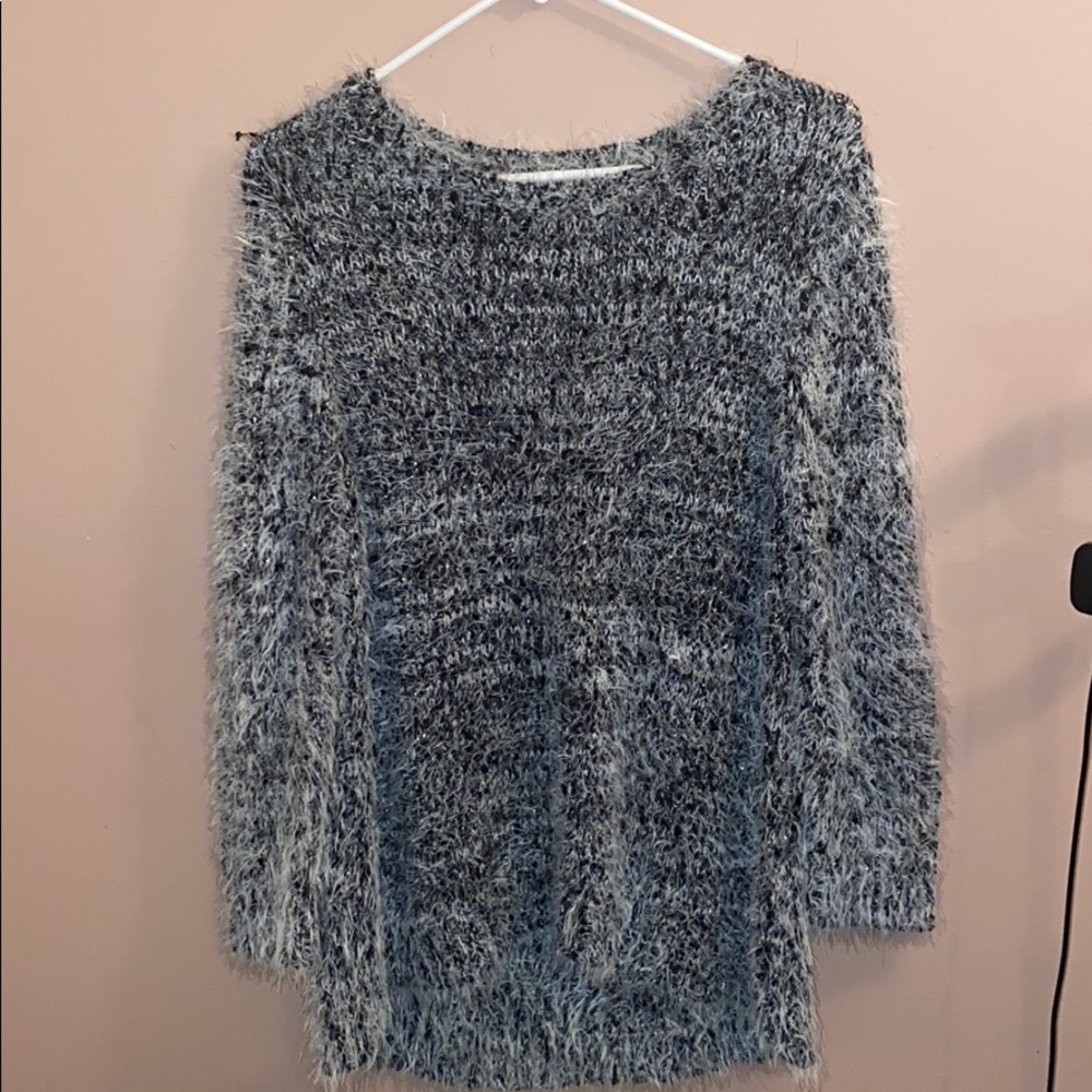 White and black fuzzy sweater